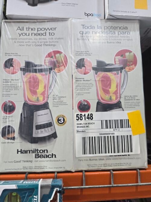 Hamilton Beach stainless front-glass jar blender... LICUADORA / 58148N