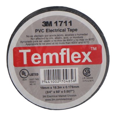 TAPE ELECTRICO 3M TEMFLEX 1711/1600 3/4"X60' - 29899/022170 NEGRO 165165BK4A