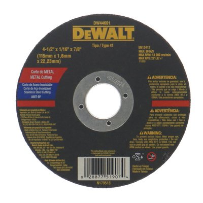 DISCO CORTE DEWALT DW44601 METAL/INOX 4-1/2X1/16X7/8" PLANO