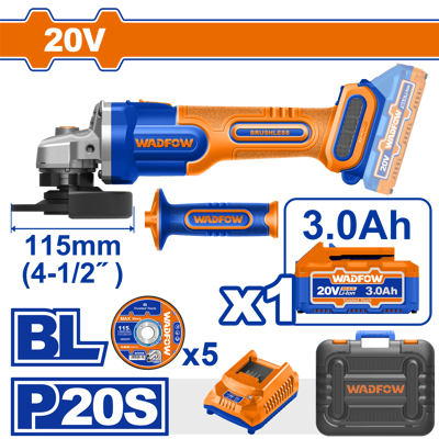 PULIDORA WADFOW UWLAP522 4-1/2" INALAMBRICA 20 V BATERIA + CARGADOR /066197